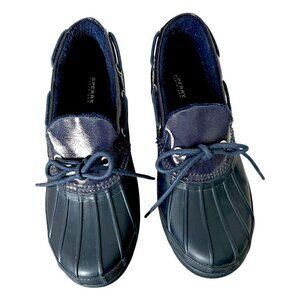 Women's Navy Blue Sperry Duckling Rubber Waterproof Shoes Rubber Slip On Sz 7.5